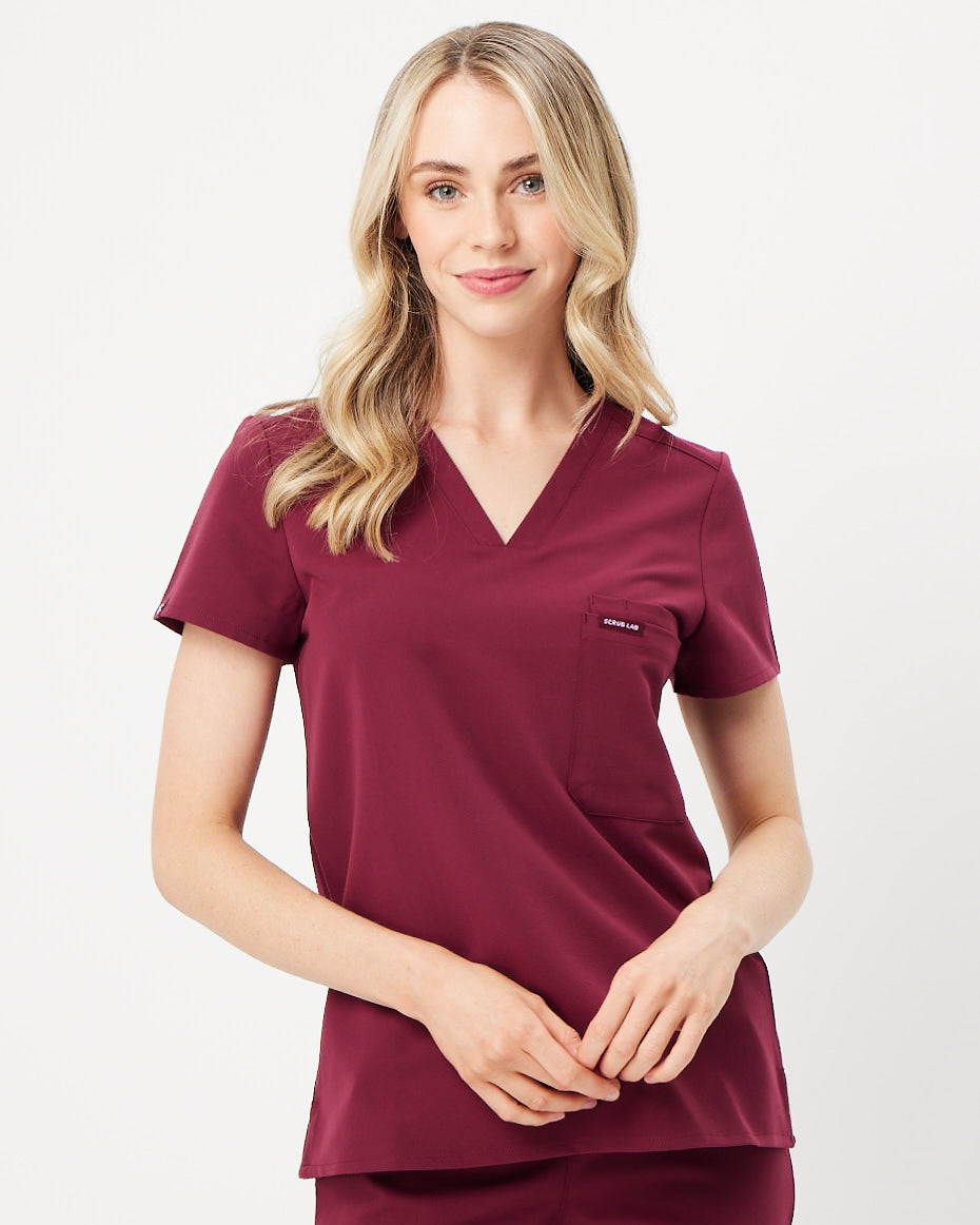 maroon women's scrub top