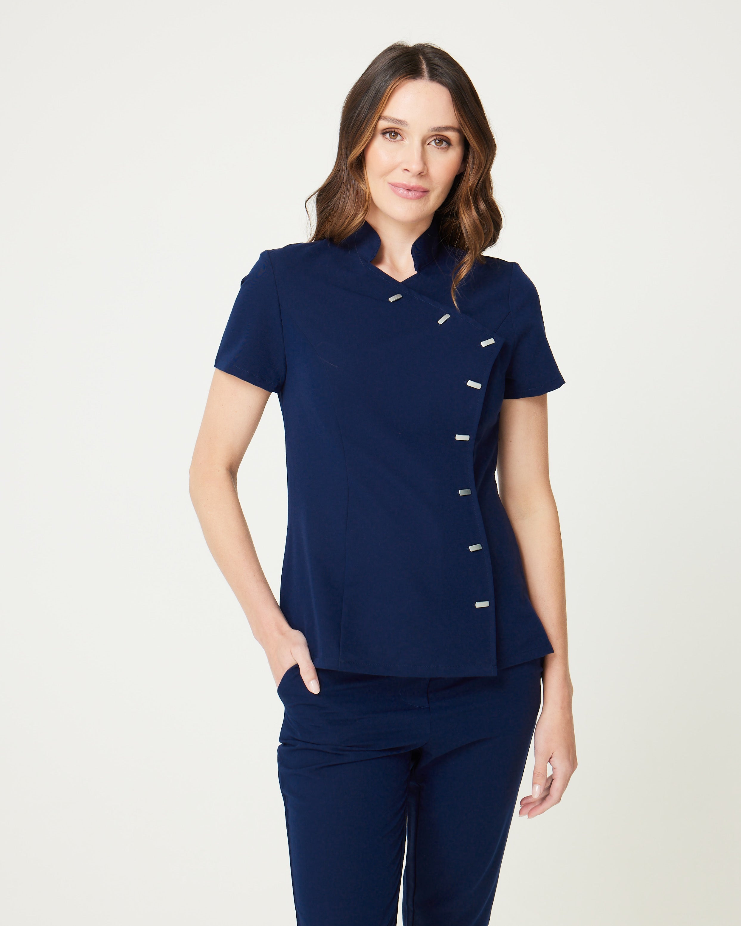 navy tailored scrub top from scrub lab
