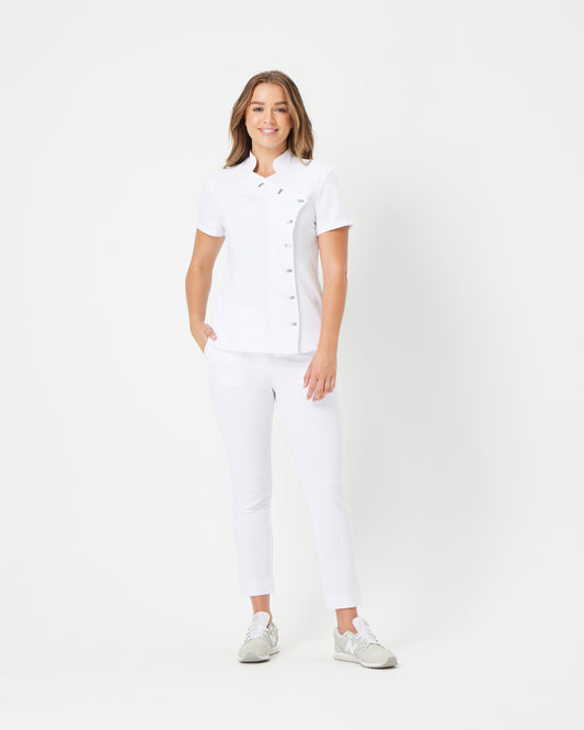 MARTHA Slim Cropped Scrub Pants - Pure White - CLEARANCE