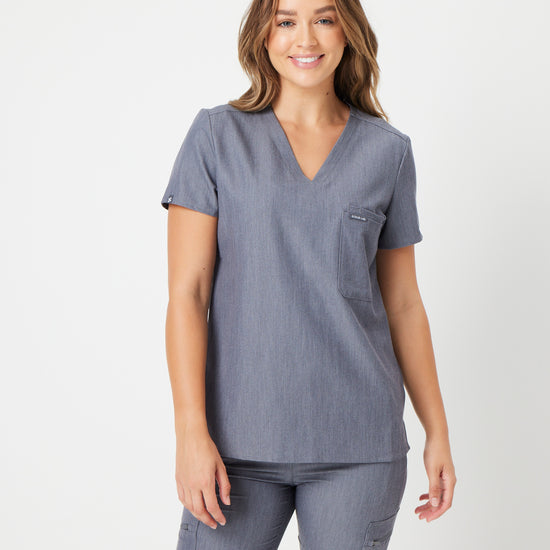 Grey Scrub Tech Women’s Florence Three Chest Pocket Scrub Top | Steel Grey – Scrub Lab ...