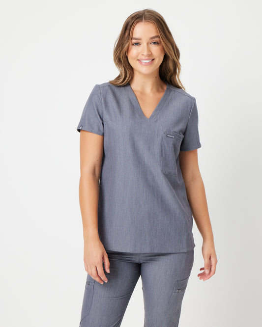 FLORENCE Three Chest Pocket Scrub Top - Steel Grey | SLTECH™