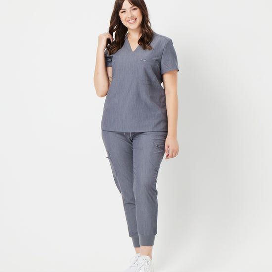Grey Scrub Tech Women’s Florence Three Chest Pocket Scrub Top | Steel Grey – Scrub Lab ...