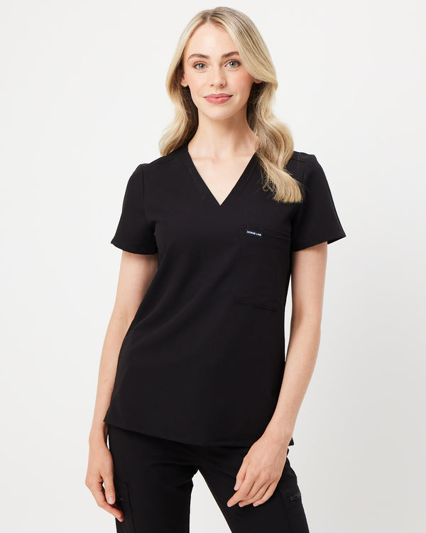 FLORENCE Three Chest Pocket Scrub Top - Black | SLTECH™