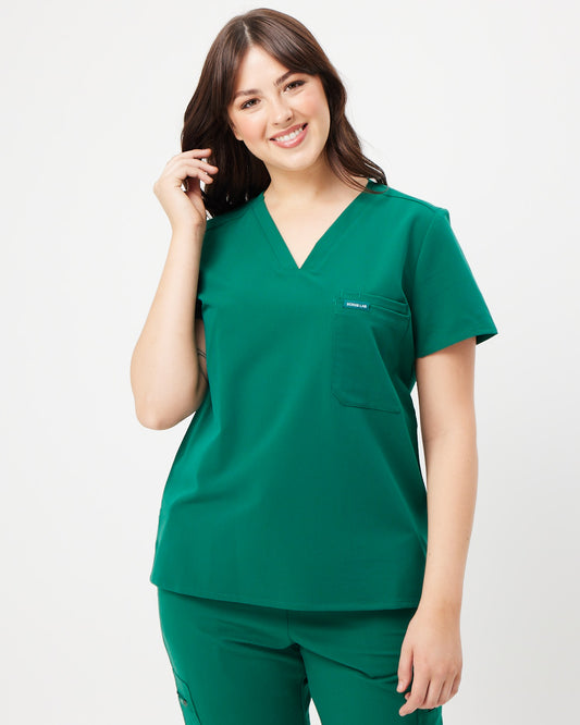 FLORENCE Three Chest Pocket Scrub Top - Hunter Green | SLTECH™