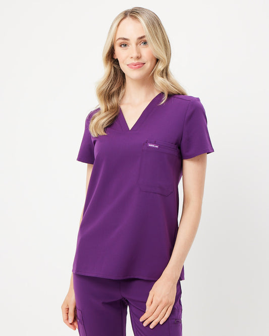 FLORENCE Three Chest Pocket Scrub Top - Aubergine | SLTECH™