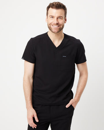 WEARY Three Chest Pocket Scrub Top - Black | SLTECH™