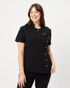 black tailored scrub top from scrub lab