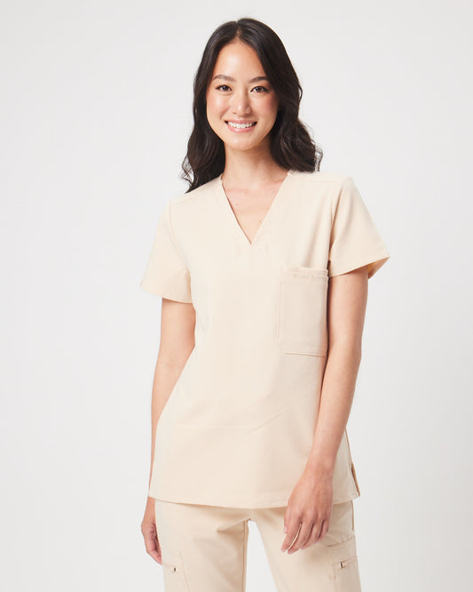FLORENCE Three Chest Pocket Scrub Top- Soft Beige | SLTECH™