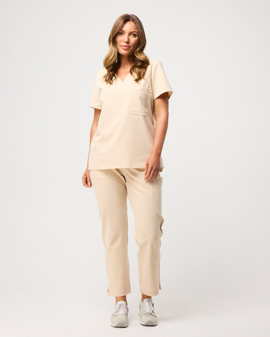 CLARISSA Skinny Leg Scrub Pants - Soft Beige | SLTECH™