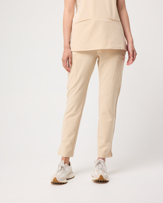 CLARISSA Skinny Leg Scrub Pants - Soft Beige | SLTECH™
