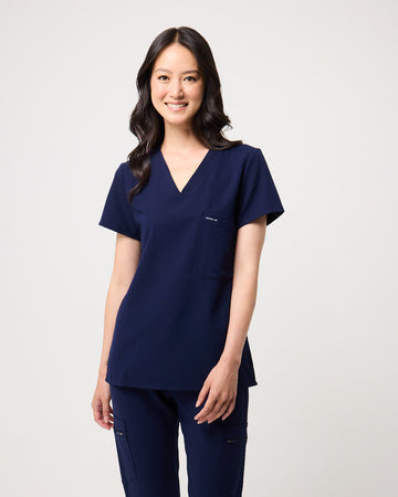 FLORENCE Three Chest Pocket Scrub Top - Navy | SLTECH™