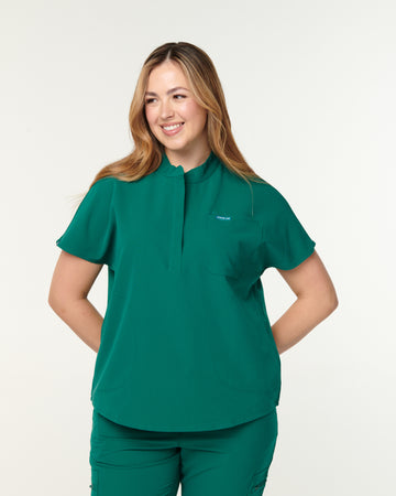 MABEL Mandarin Collar Scrub Top - Hunter Green | SLTECH™