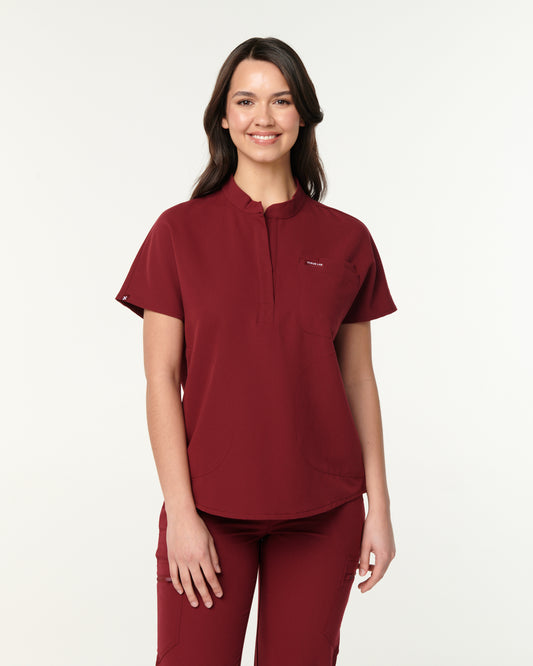 MABEL Mandarin Collar Scrub Top - Maroon | SLTECH™