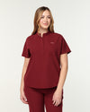 MABEL Mandarin Collar Scrub Top - Maroon | SLTECH™