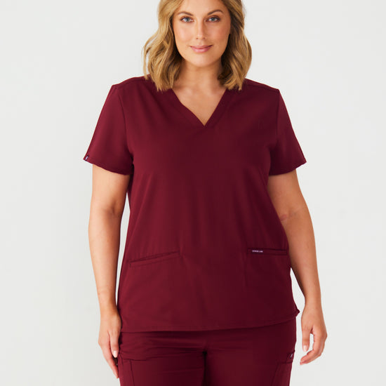 maroon women's scrub top