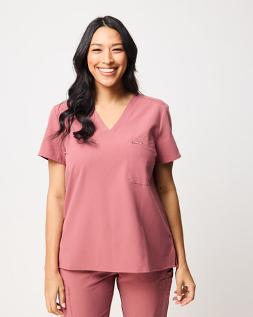 FLORENCE Three Chest Pocket Scrub Top - Mauve | SLTECH™