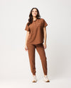 MABEL Mandarin Collar Scrub Top - Pecan Brown | SLTECH™