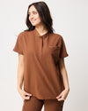 MABEL Mandarin Collar Scrub Top - Pecan Brown | SLTECH™