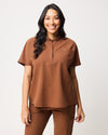 MABEL Mandarin Collar Scrub Top - Pecan Brown | SLTECH™