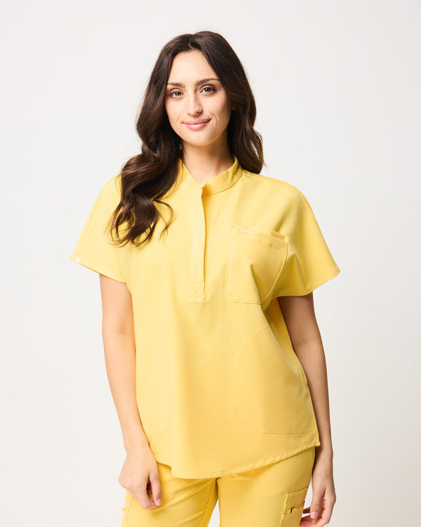 MABEL Mandarin Collar Scrub Top - Meadow Yellow | SLTECH™