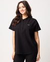MABEL Mandarin Collar Scrub Top - Black | SLTECH™