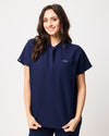 MABEL Mandarin Collar Scrub Top - Navy | SLTECH™