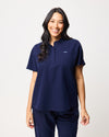MABEL Mandarin Collar Scrub Top - Navy | SLTECH™