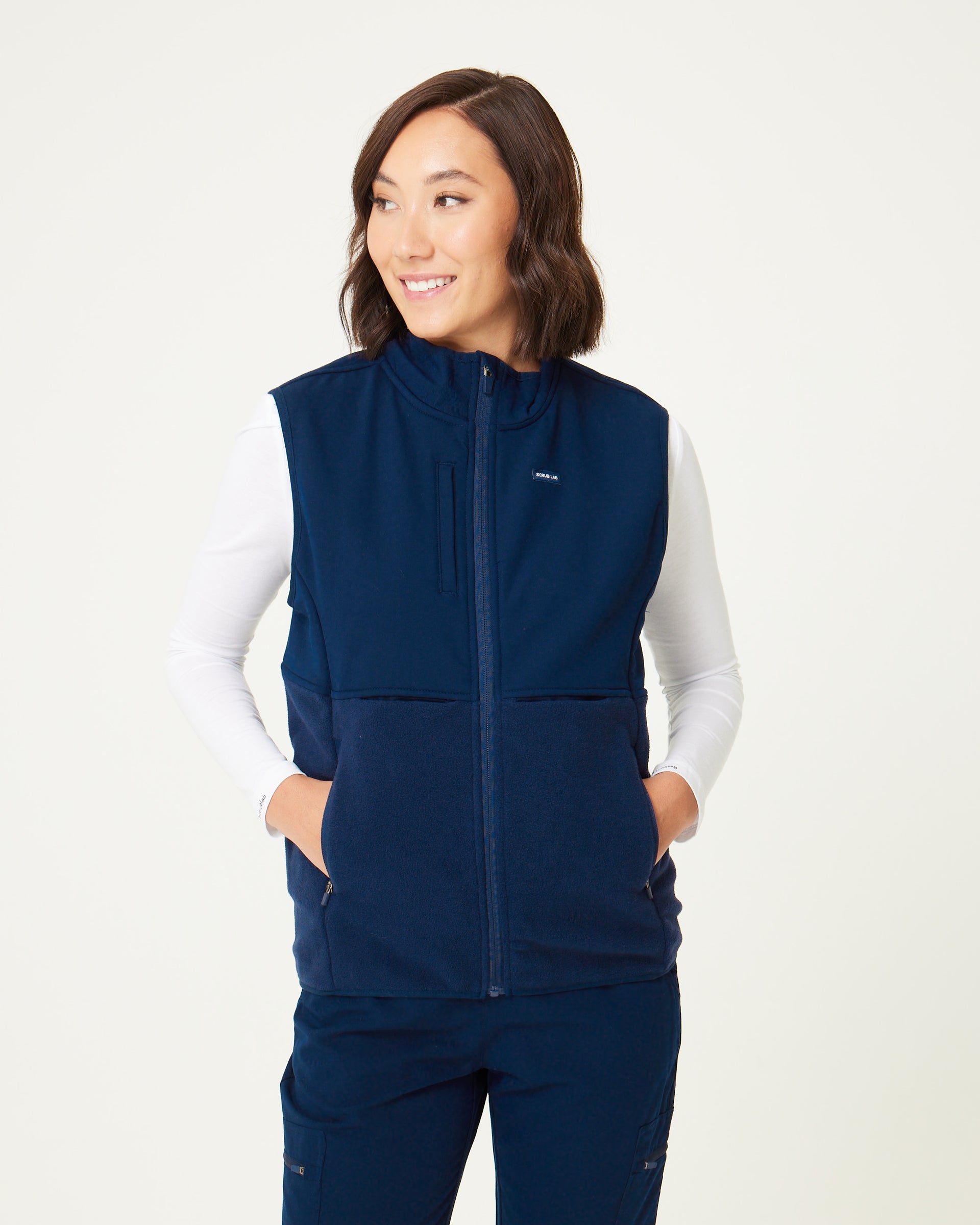 SLTech™️ Women's Fleece Vest Navy – Scrub Lab Premium Medical
