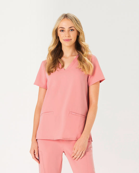 ELIZABETH Two Pocket Scrub Top - Peach Quartz | SLTECH™
