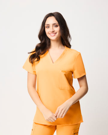 FLORENCE Three Chest Pocket Scrub Top - Tangerine Orange | SLTECH™