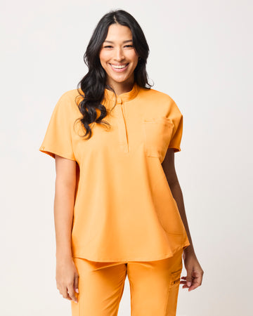 MABEL Mandarin Collar Scrub Top - Tangerine Orange | SLTECH™