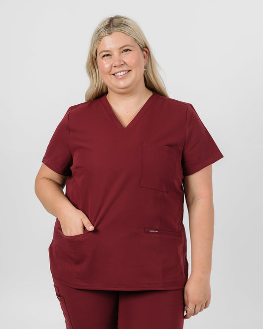 Chelsea Four Pocket Scrub Top - Maroon | SLTECH™