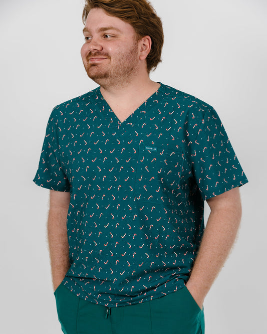 WEARY Three Chest Pocket Scrub Top - Candy Cane Lane