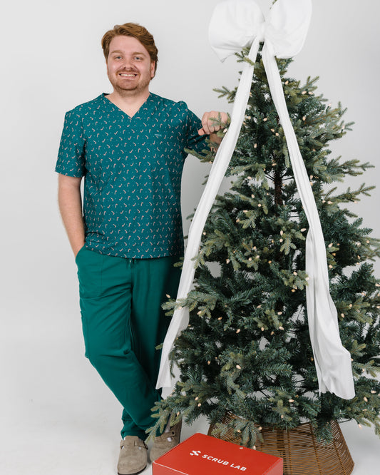 WEARY Three Chest Pocket Scrub Top - Candy Cane Lane