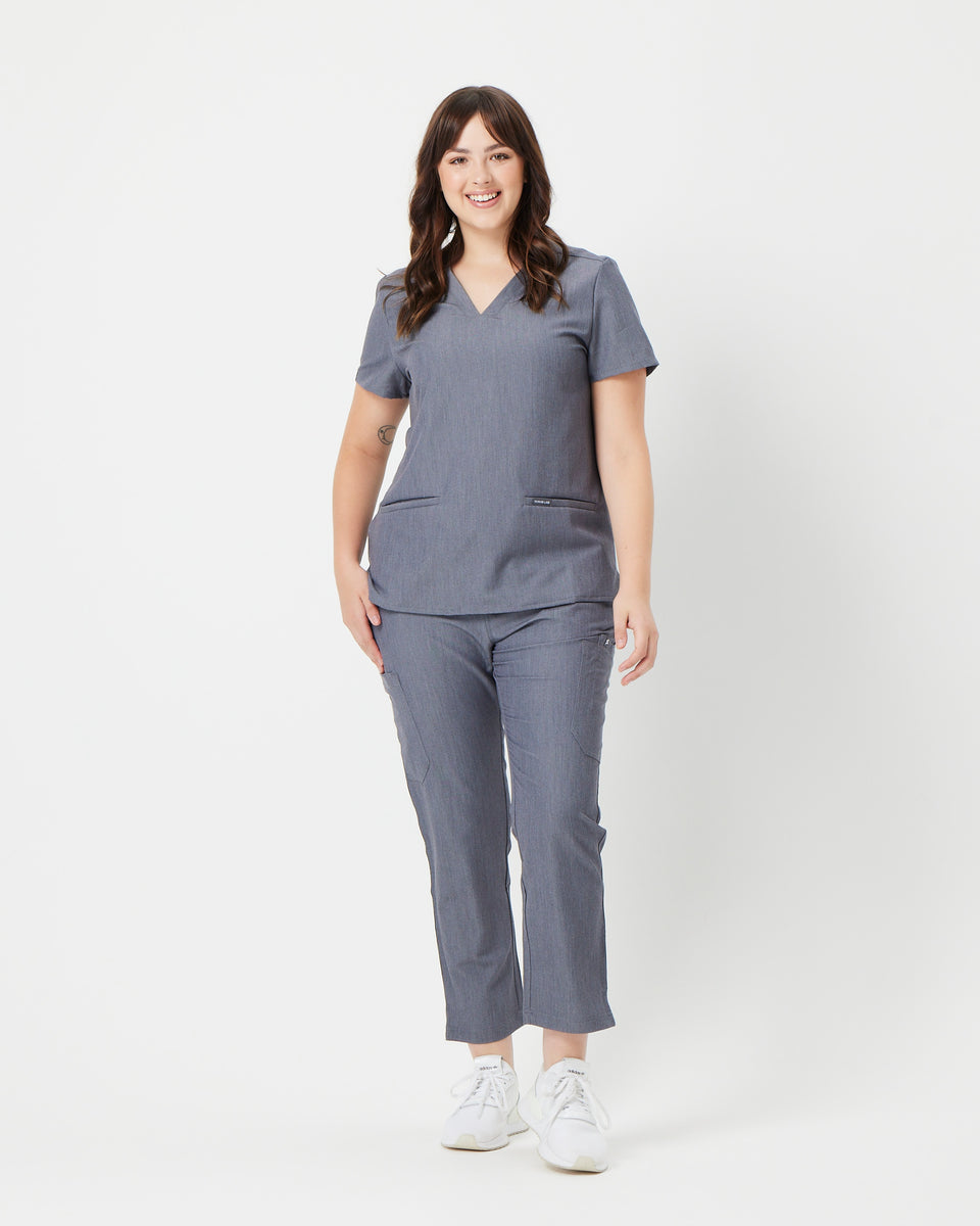 ELIZABETH Steel Grey Two Pocket Scrub Top – Scrub Lab - Premium Medical ...