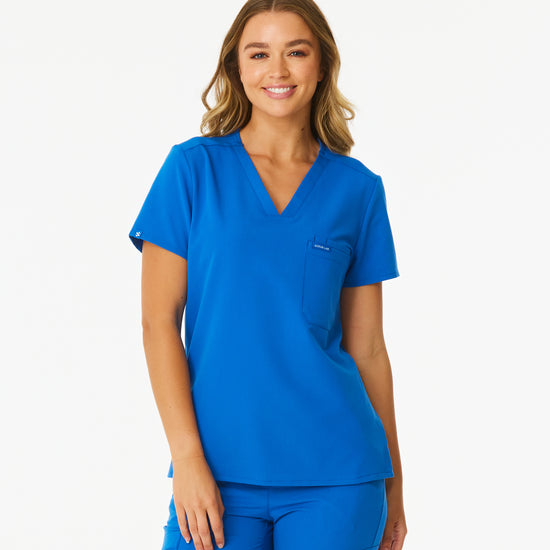 royal blue women's scrub top