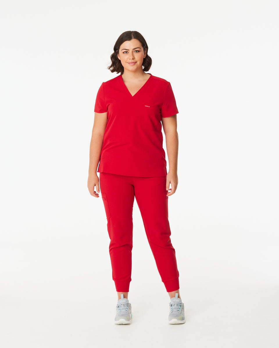 FLORENCE Rouge Red Three Chest Pocket Scrub Top Scrub Lab Premium