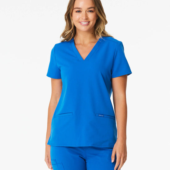 royal blue women's scrub top