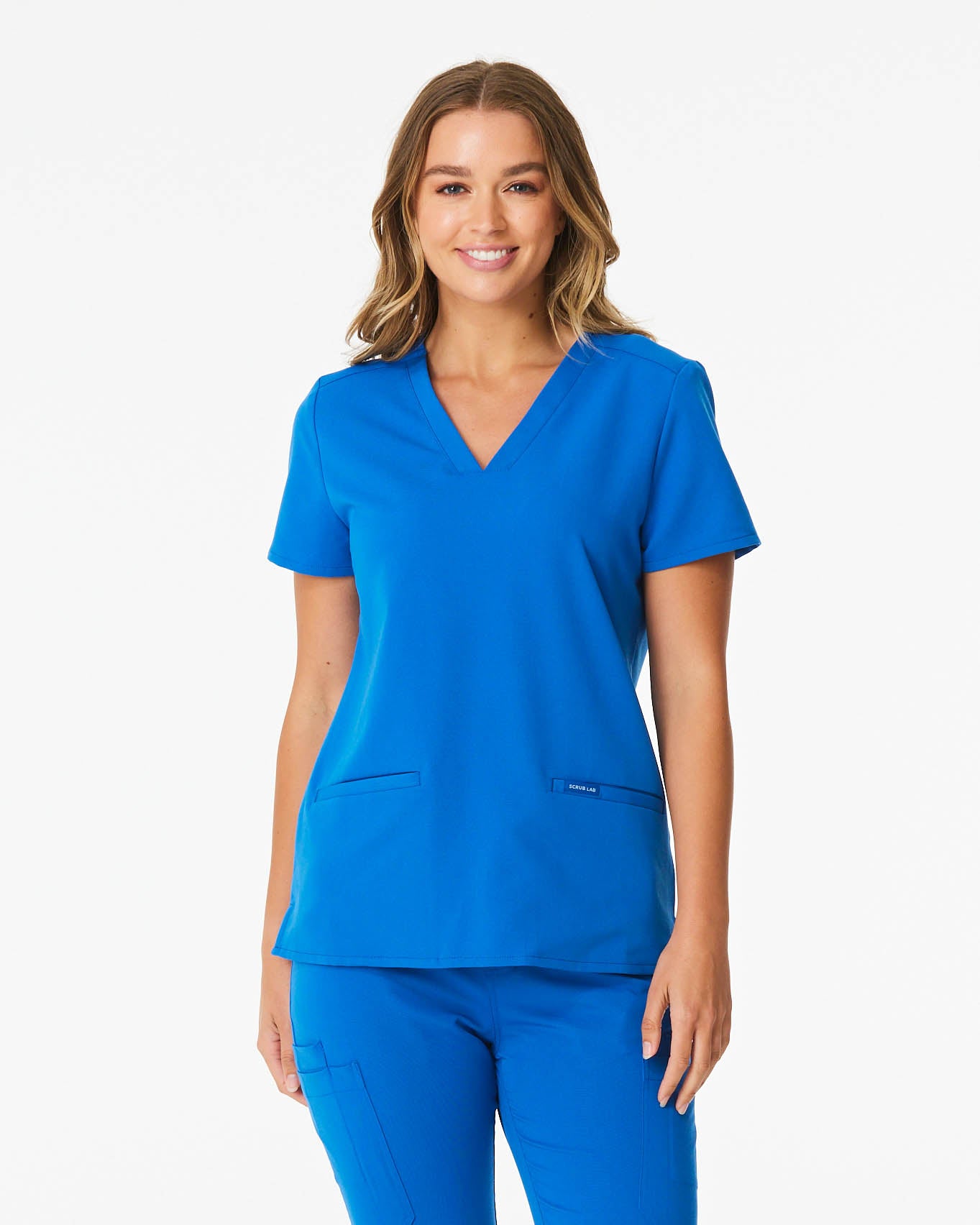 royal blue women's scrub top