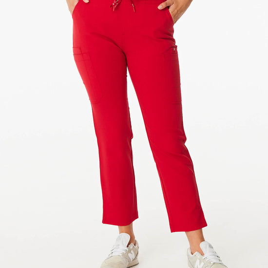 red skinny leg women's scrub pants