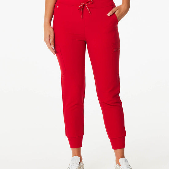 red women's jogger scrub pants